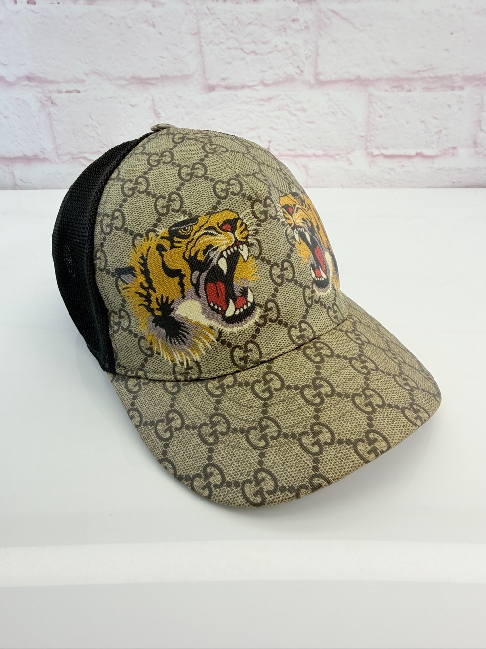 Gucci GG Supreme Monogram Tiger Print Baseball Hat M 58 Beige